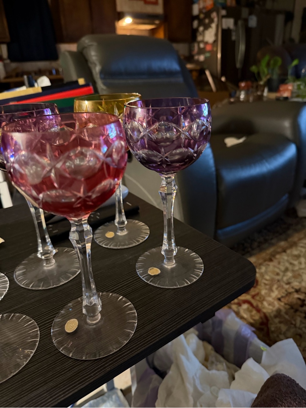 Faceted Crystal Wine Glass Set in Purple and Red - Elegant Tableware